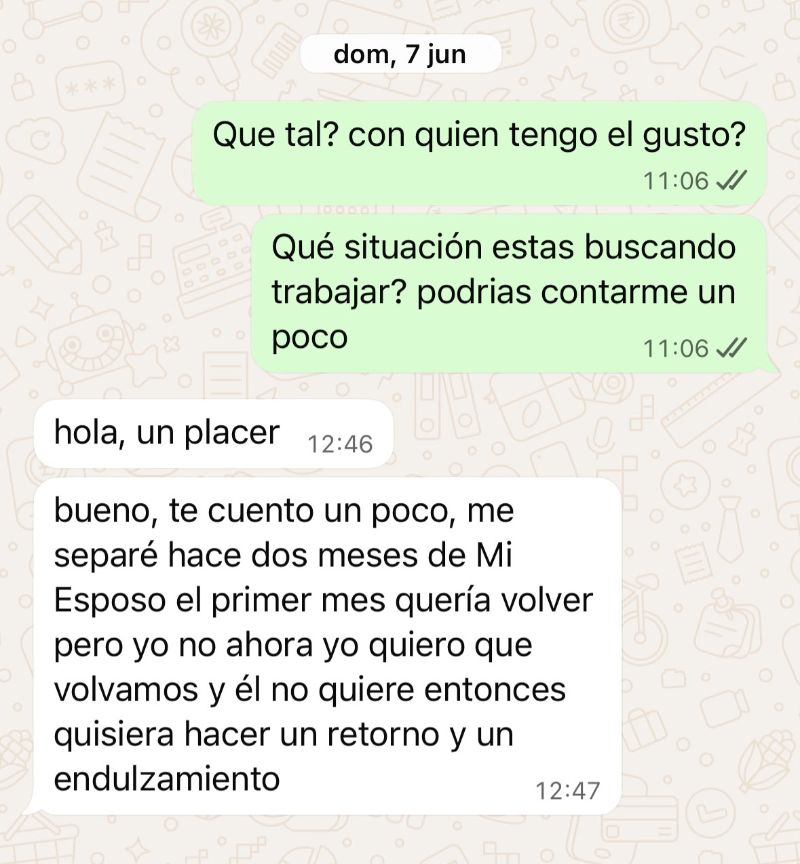 Captura de WhatsApp de la conversación personal antes de la reconciliación